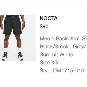 Nike NOCTA basketball shorts. Never worn, side XS